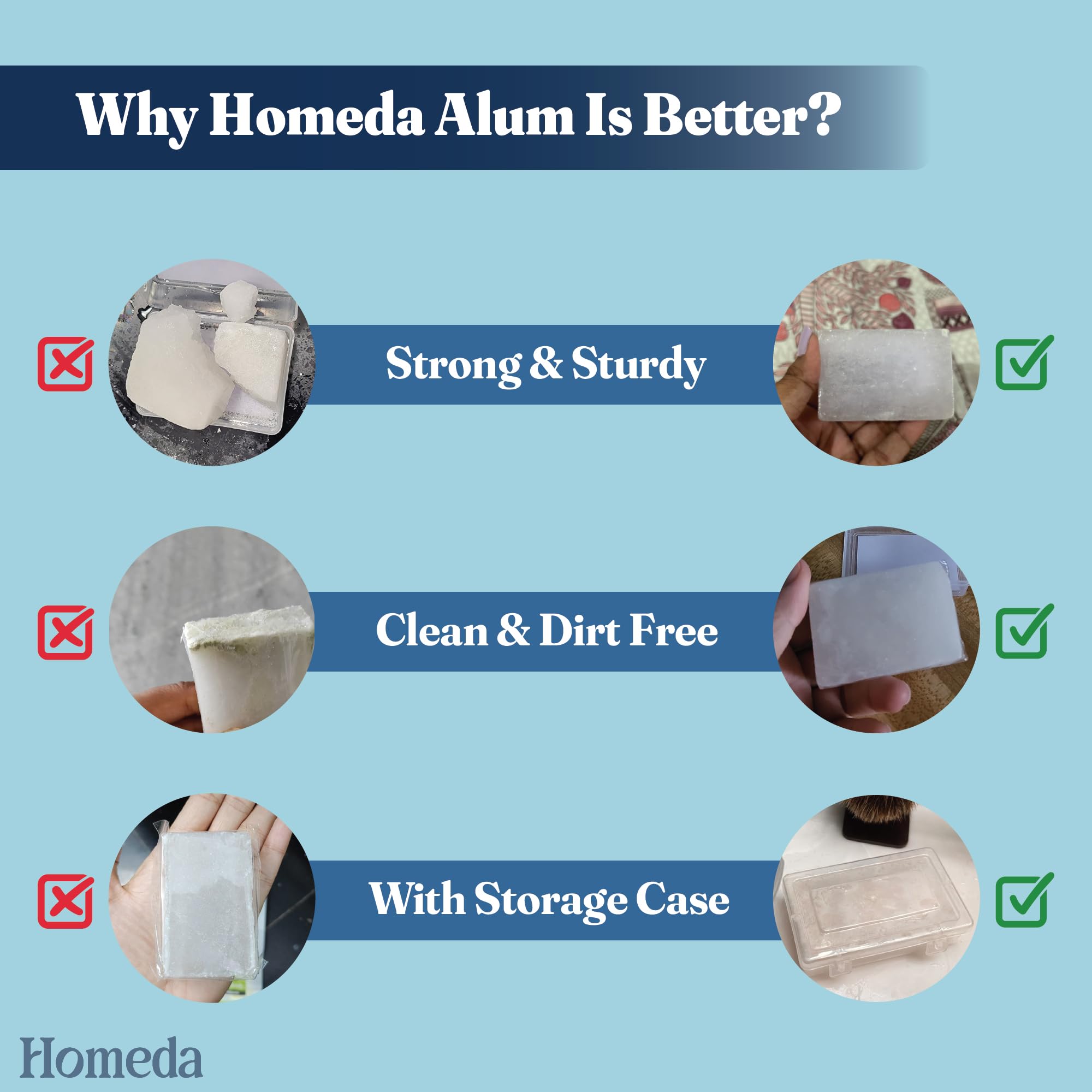 Homeda Alum Block for Shaving, Alum Stone Deodrant for Face (100g), Piedra De Alumbre Natural Bar for Underarm, Fitkari - Allum Rock with Storage Case (1 Piece) 🍁 All In One Marketplace Canada