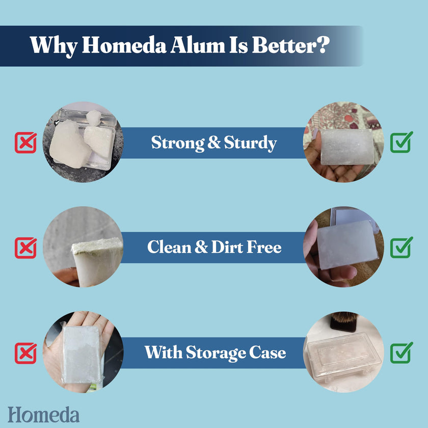 Homeda Alum Block for Shaving, Alum Stone Deodrant for Face (100g), Piedra De Alumbre Natural Bar for Underarm, Fitkari - Allum Rock with Storage Case (1 Piece) 🍁 All In One Marketplace Canada
