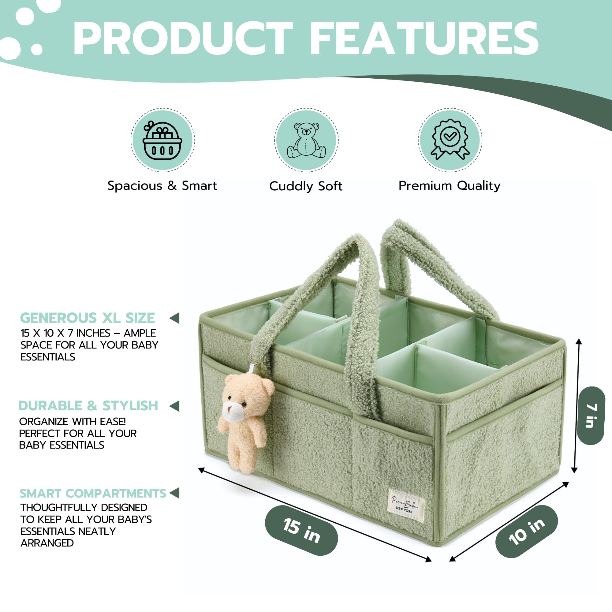 PeraBella Baby Diaper Caddy Organizer, Baby Organizers and Storage for Changing Table, Babies Shower Gift Basket for Boy &Girl, Nursery Essentials Car Caddy Organizer with Handle, Green Diaper Basket 🍁 All In One Marketplace Canada