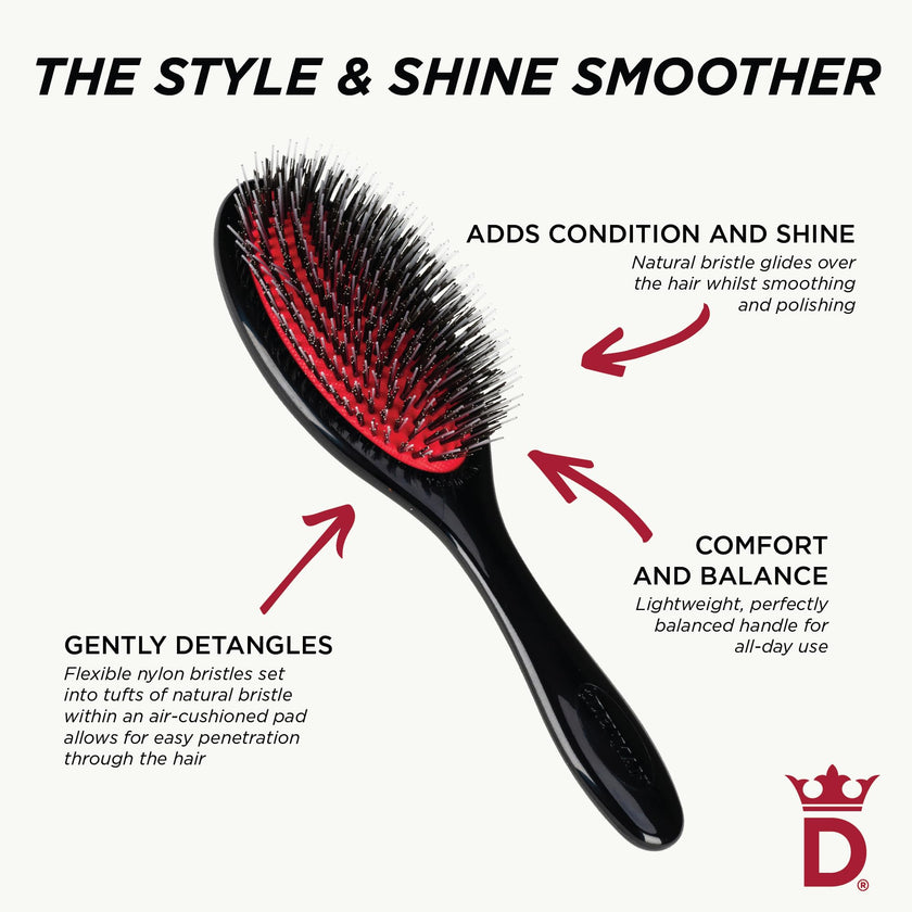 Denman Cushion Hair Brush (Medium) with Soft Nylon Quill Boar Bristles - Porcupine Style for Grooming, Detangling, Straightening, Blowdrying and Refreshing Hair – Black, P081M 🍁 All In One Marketplace Canada