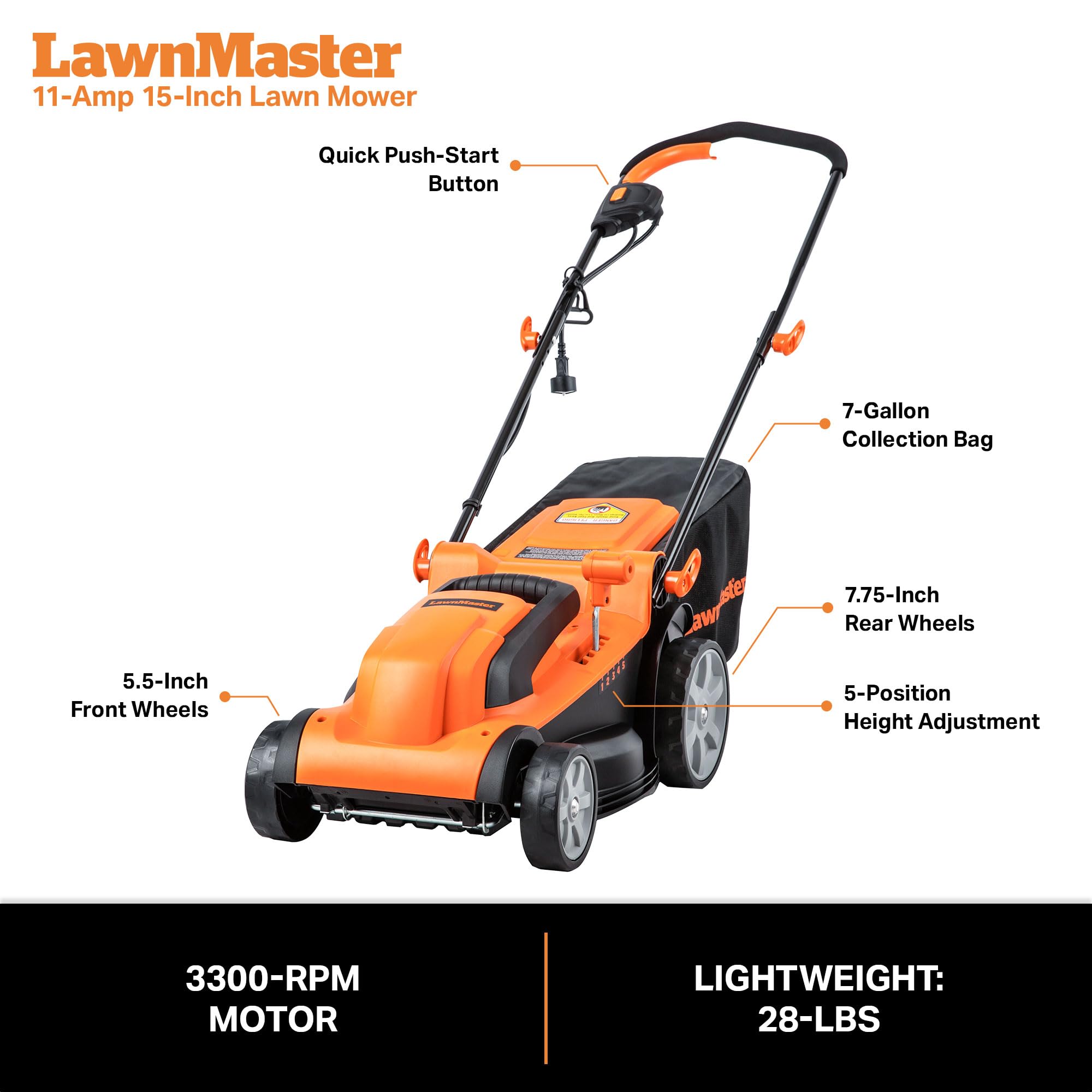 LawnMaster MEB1114K Electric Corded Lawn Mower 15-Inch 11AMP 🍁 All In One Marketplace Canada