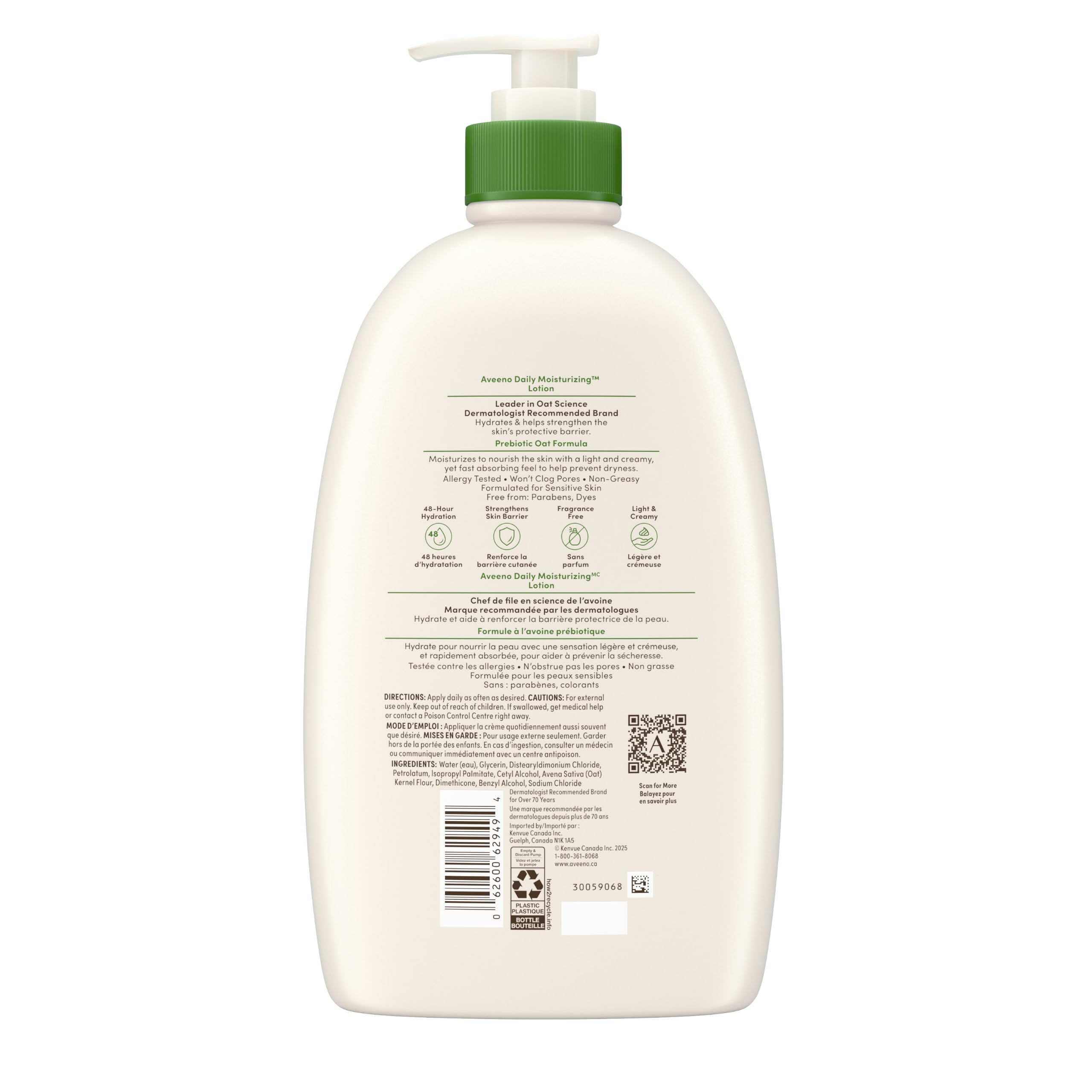 Aveeno Daily Moisturizing Body Lotion with Soothing Prebiotic Oat, Gentle Lotion Nourishes Dry Skin With Moisture, Paraben-, Dye- & Fragrance-Free, Non-Greasy & Non-Comedogenic, 975 ml 🍁 All In One Marketplace Canada