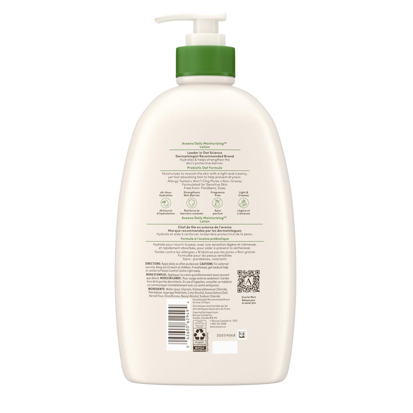 Aveeno Daily Moisturizing Body Lotion with Soothing Prebiotic Oat, Gentle Lotion Nourishes Dry Skin With Moisture, Paraben-, Dye- & Fragrance-Free, Non-Greasy & Non-Comedogenic, 975 ml 🍁 All In One Marketplace Canada