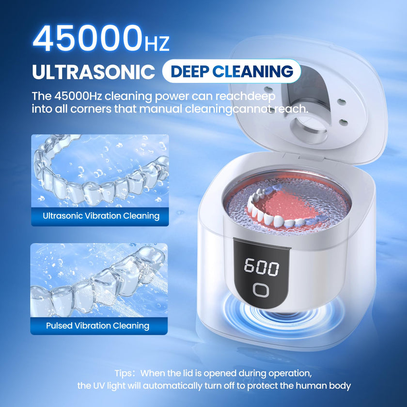 Ultrasonic Retainer Cleaner Machine, Upgraded 45kHz Ultrasonic Cleaner for Mouth Guard Braces, Night Guards, Toothbrush Heads & Jewlery with 200ML, 4 Modes and Digital Timer Dental Cleaning Pod (White) 🍁 All In One Marketplace Canada