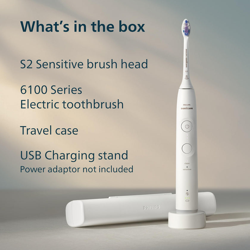 Philips Sonicare 6100 Series Electric Toothbrush - Next-Generation Sonicare Technology, Pressure Sensor, 6 Brushing Settings, SmarTimer, BrushPacer, 21-day Runtime, Travel Case, White, Model HX7400/05 🍁 All In One Marketplace Canada