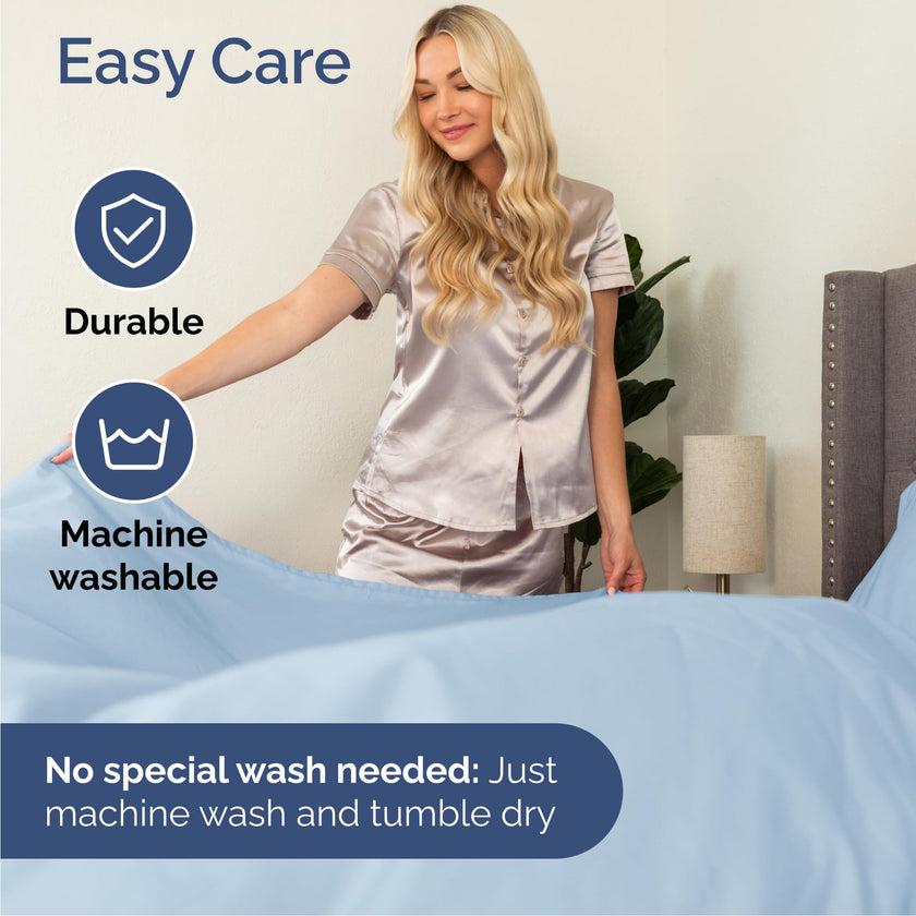 Queen Size 4 Piece Sheet Set - Comfy Breathable & Cooling Sheets - Hotel Luxury Bed Sheets for Women & Men - Deep Pockets, Easy-Fit, Extra Soft & Wrinkle Free Sheets - Sky Blue Oeko-Tex Bed Sheet Set 🍁 All In One Marketplace Canada