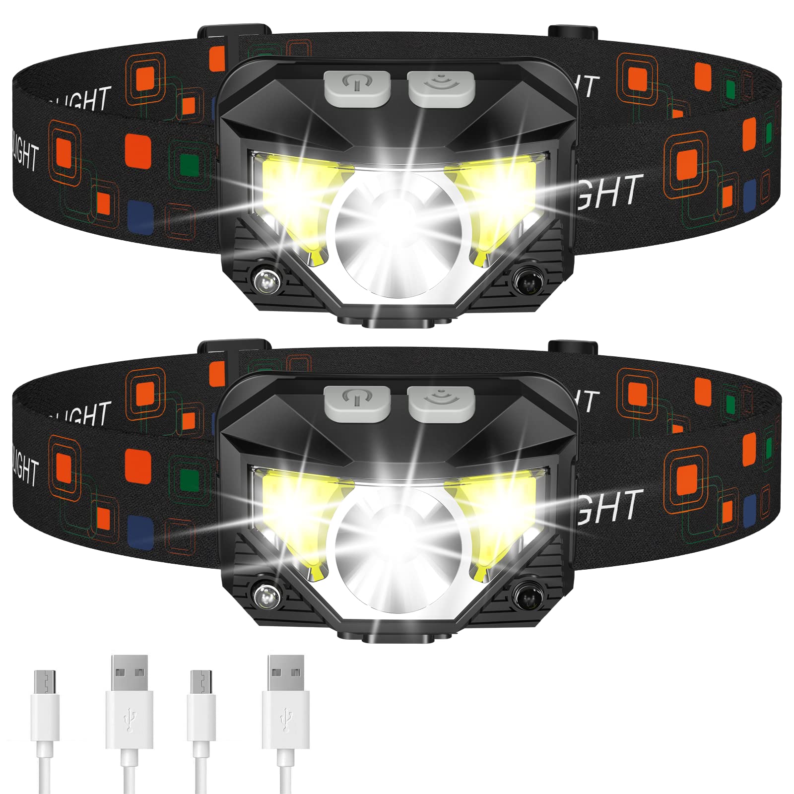 LHKNL Headlamp Flashlight, 1200 Lumen Ultra-Light Bright LED Rechargeable Headlight with White Red Light,2-Pack Waterproof Motion Sensor Head Lamp,8 Mode for Outdoor Camping Running Hiking Fishing 🍁 All In One Marketplace Canada