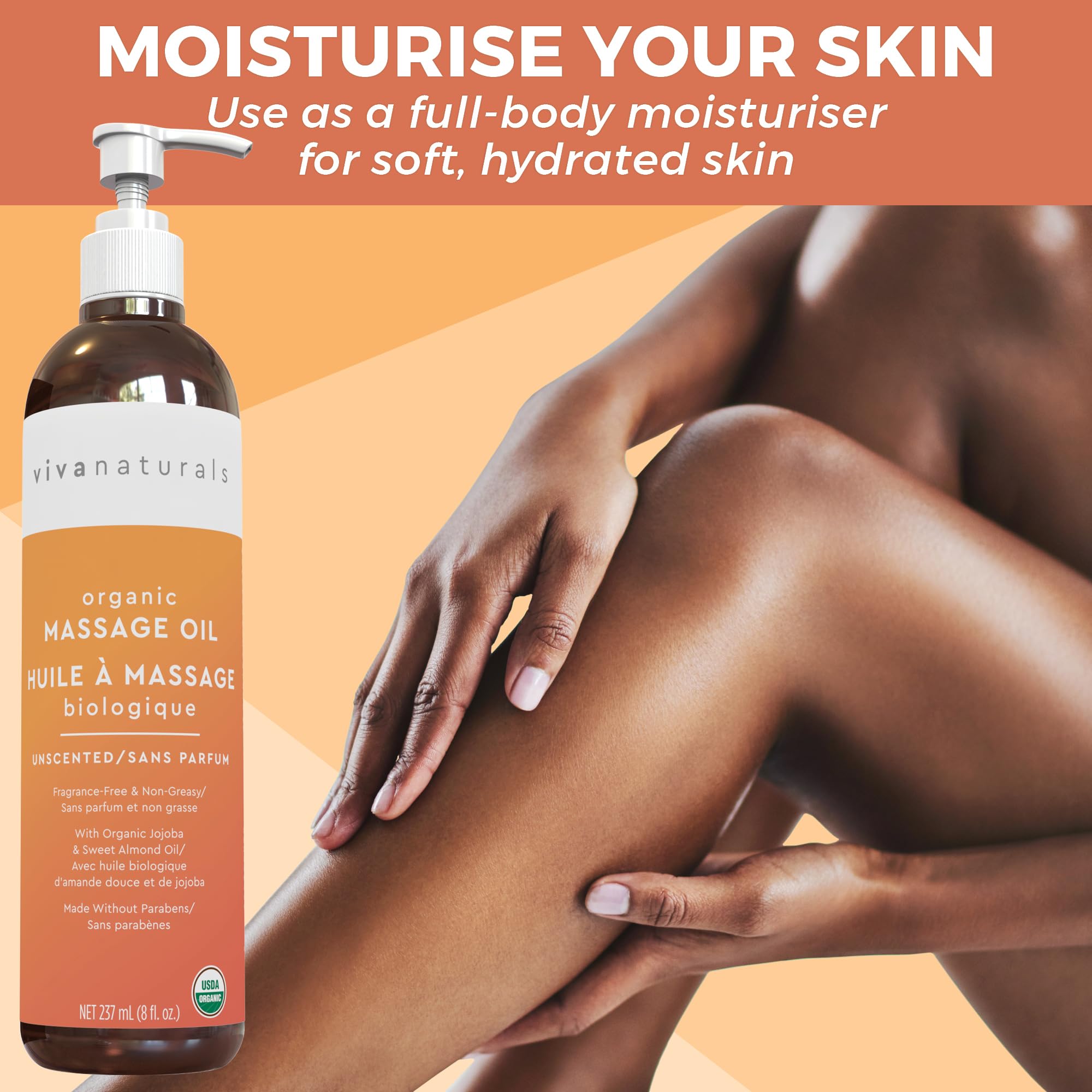 Viva Naturals Organic Massage Oil, Unscented Body Oil, Non-Greasy, 8 fl oz (237 mL) 🍁 All In One Marketplace Canada