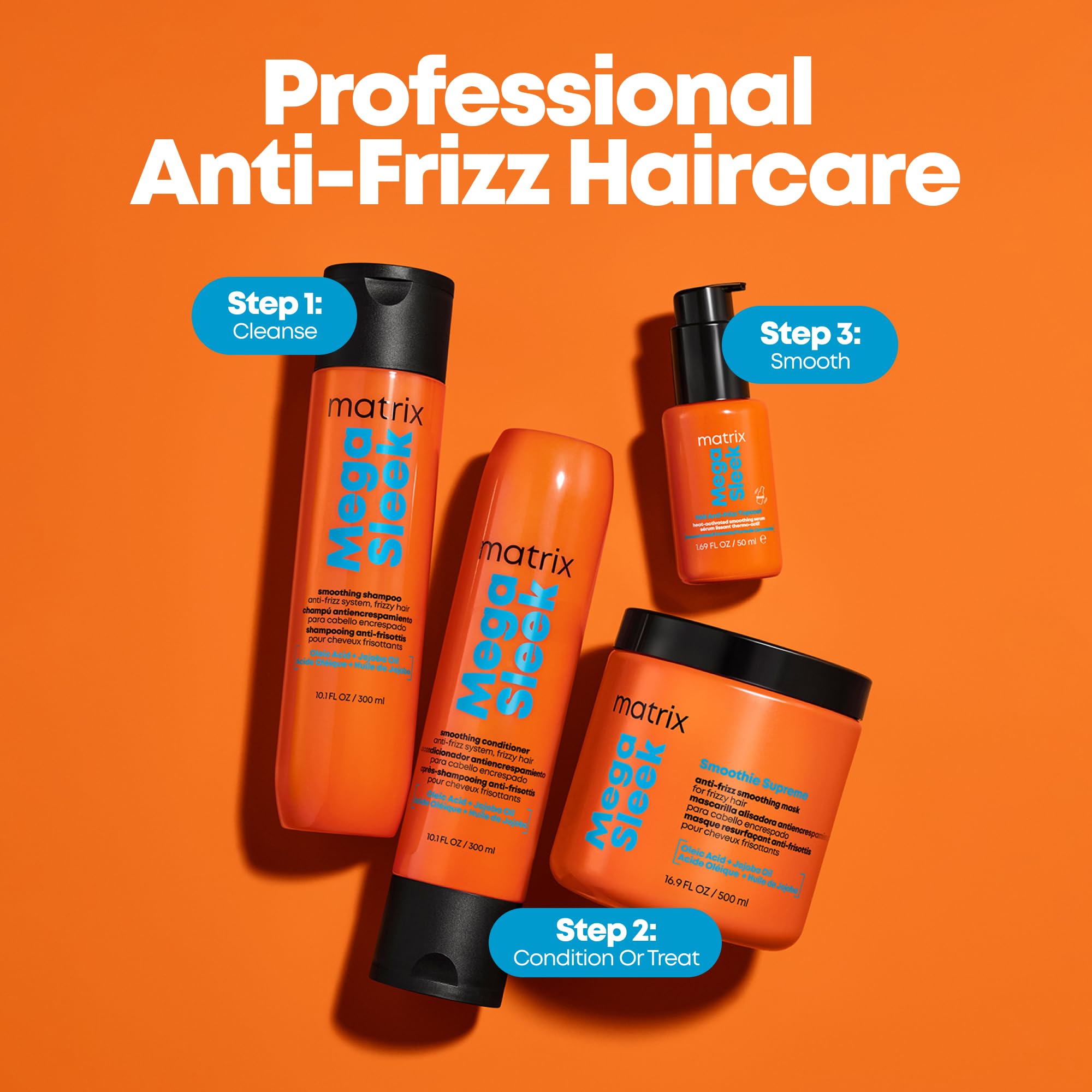 Matrix Mega Sleek Anti-Frizz Sulfate-Free Smoothing Shampoo for All Frizzy Hair, Professional Formula, For Humidity & Static Protection 🍁 All In One Marketplace Canada