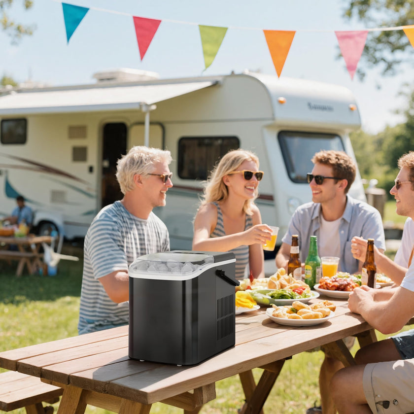 Sweetcrispy Quiet Countertop Ice Maker, 26 lbs per Day, 9 Bullet Ice Cubes in 6 Mins, Portable Ice Machine with Handle, Self-Cleaning, Compact for Home RV Camping Party, Dark Black 🍁 All In One Marketplace Canada