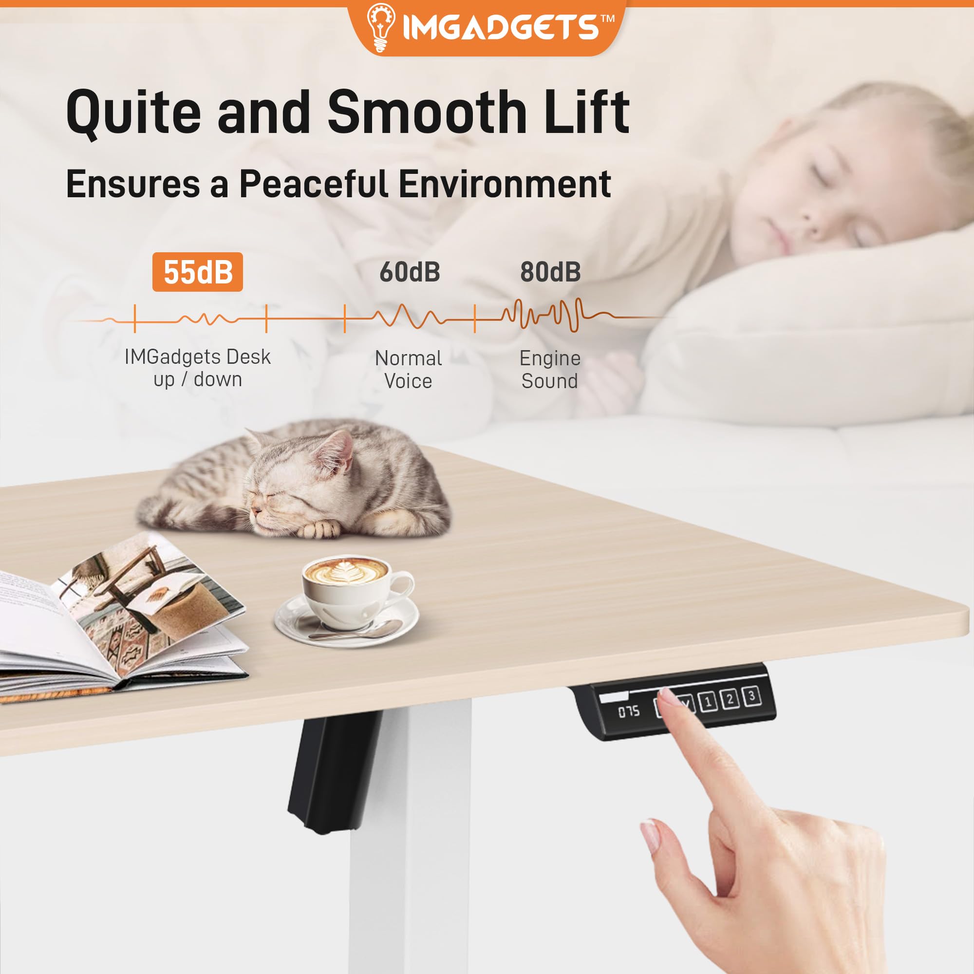 IMGadgets Electric Standing Desk, 47x24 Inches Height Adjustable, 2026 6th Gen Quiet Motor Ergonomic Sit Stand Desk, Computer Desk for Home Office, Height Memory Buttons, Display, 2 Headphone Holders 🍁 All In One Marketplace Canada