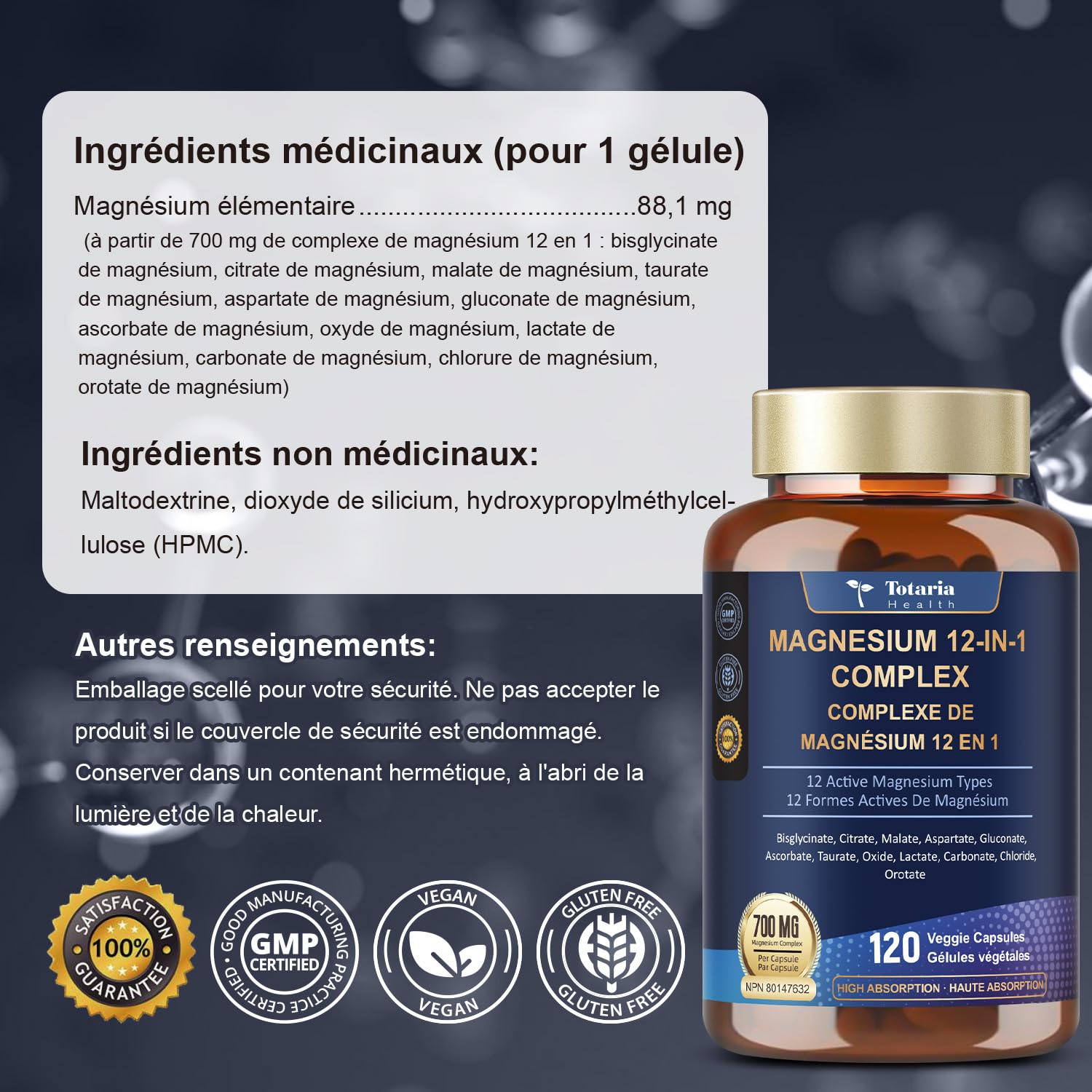 Totaria Magnesium Complex 700mg 12 in 1 Magnesium Supplement with Glycinate Citrate Malate Oxide Taurate Aspartate Orotate Magnesium Relaxation,Muscle,Heart Support, Vegan 120 Capsules 🍁 All In One Marketplace Canada