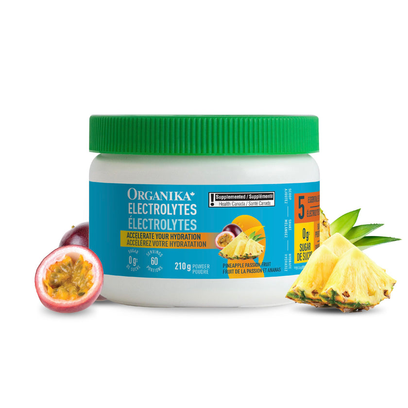 Organika Canadian-Made Electrolytes Powder with Vitamin C & Prebiotic Fibre - Sugar-Free Hydration Drink Mix - Pineapple PassionFruit - 210 g - 60 servings 🍁 All In One Marketplace Canada