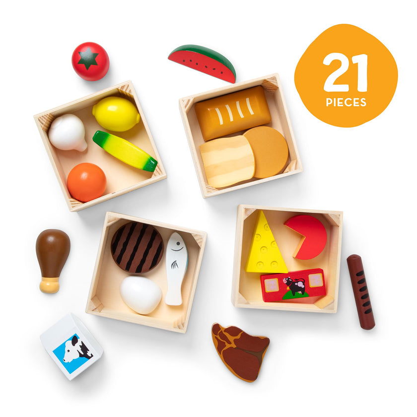 Melissa & Doug Food Groups, 21-Piece Wooden Toys Set of Pretend Play Food & Kids Play Kitchen Accessories, Preschool Toys for Girls & Boys Ages 3+ 🍁 All In One Marketplace Canada