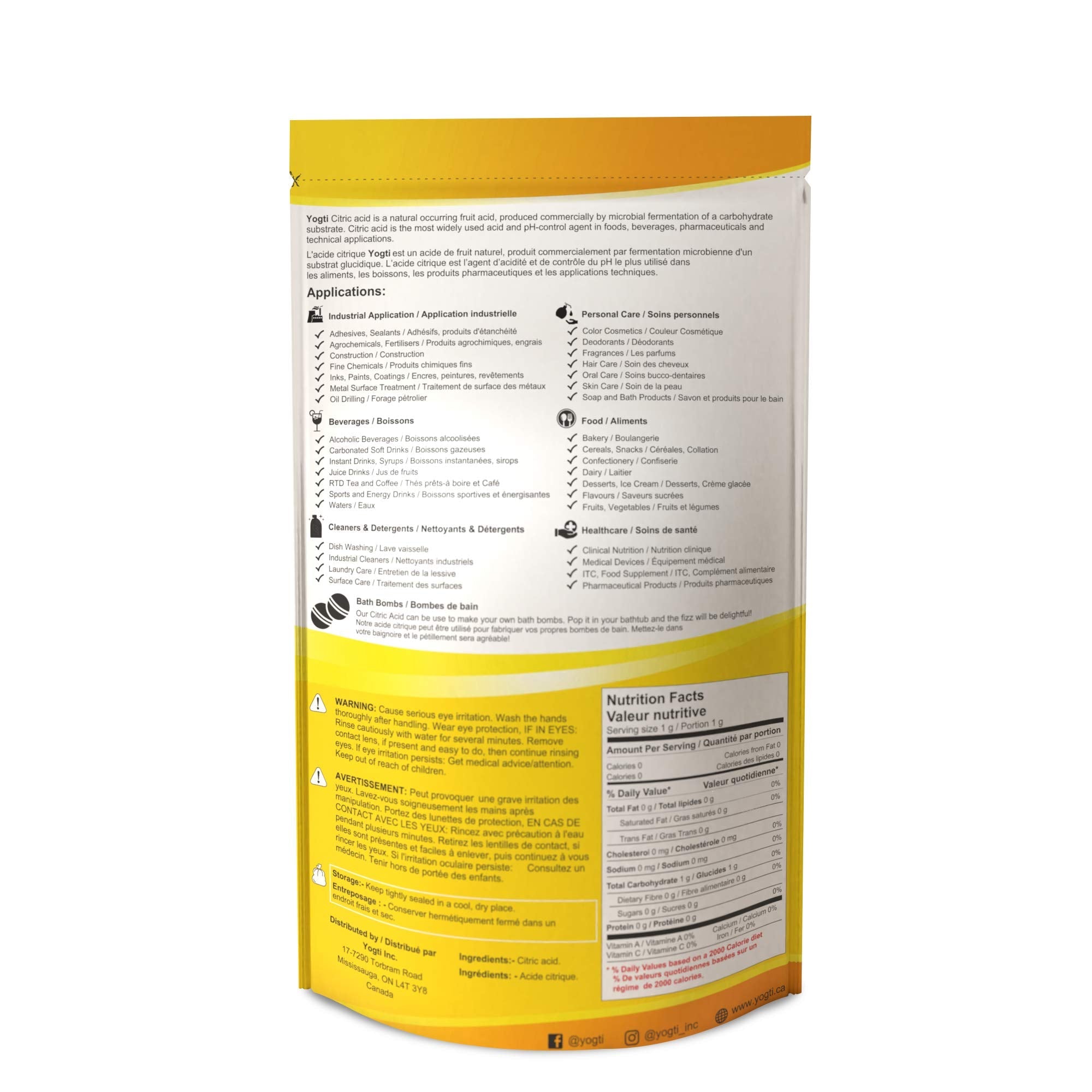 Yogti [Made in Canada] Citric Acid Powder for Bath Bombs, Food Grade, 100% Pure, Non-GMO (5 lb) 🍁 All In One Marketplace Canada