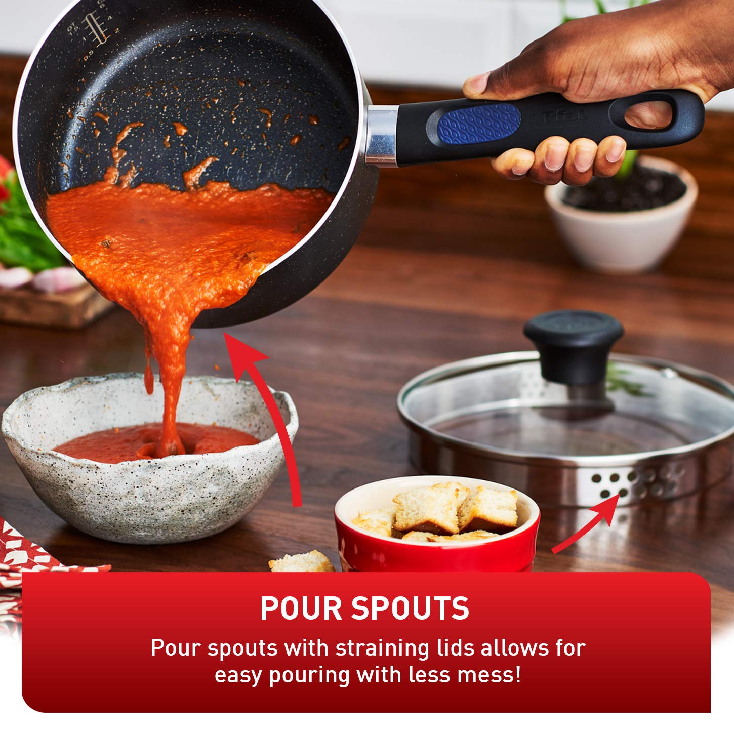 T-FAL, Signature, Non Stick Non Toxic Pots and Pan Set, 24cm (10 in)/ 30cm (12 in), Stone Effect Cookware Set, Thermo Spot Heat Indicator, Metal Utensil Safe,Black, Oven-Safe up to 175˚C/350˚F 🍁 All In One Marketplace Canada