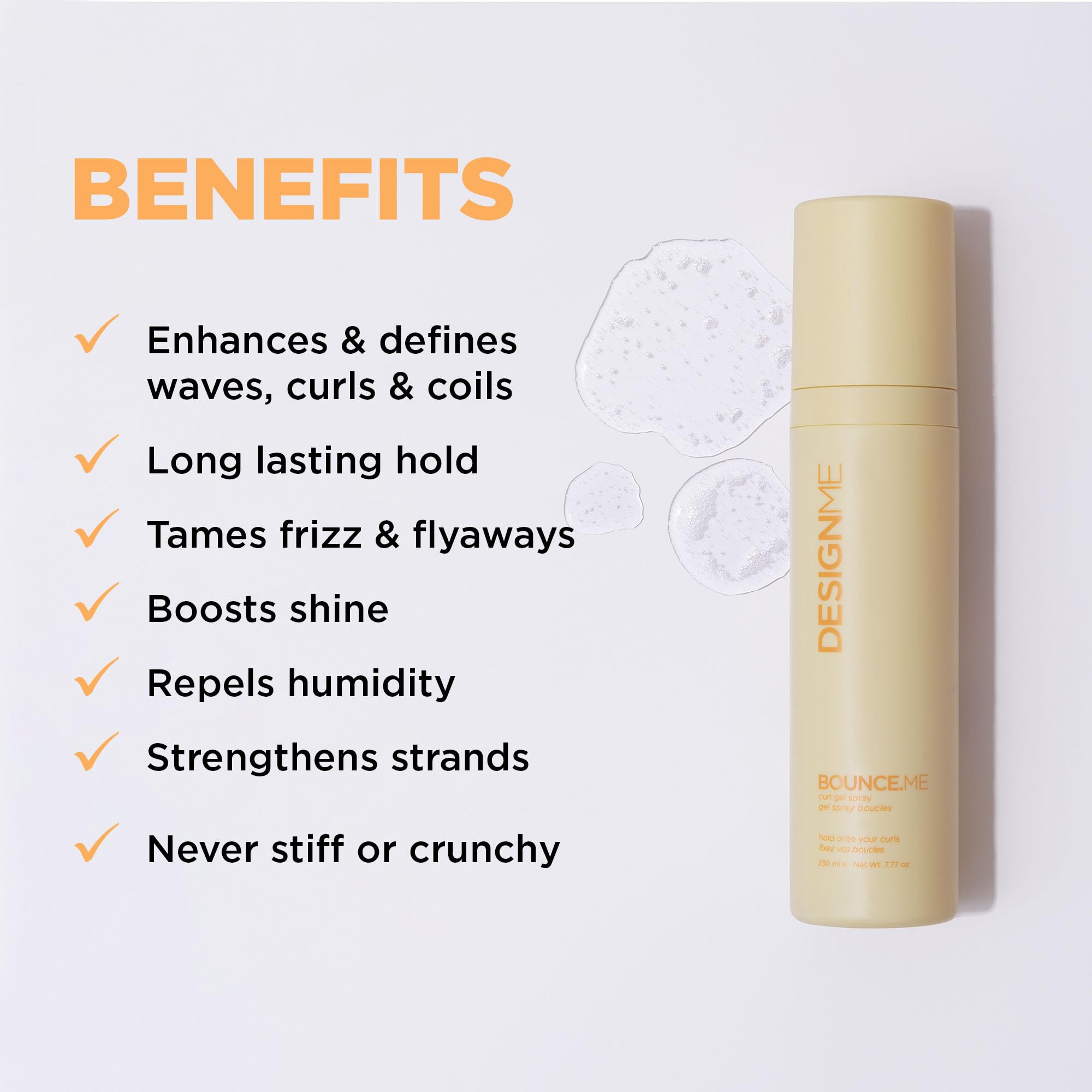 Design.Me BOUNCE.ME Curling Gel Spray | Frizz-Free Curl Defining Gel - Refresh Curls, Waves, Coils | Non-Crunchy, Non-Sticky Formula - Climate Control Styling, 7.77Oz 🍁 All In One Marketplace Canada