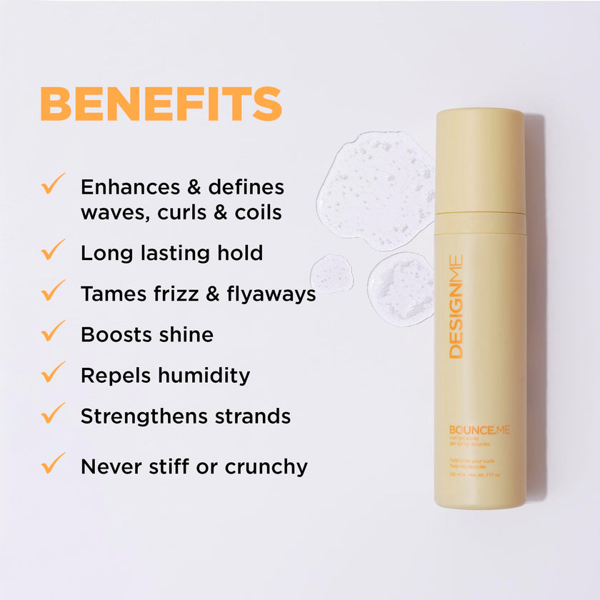 Design.Me BOUNCE.ME Curling Gel Spray | Frizz-Free Curl Defining Gel - Refresh Curls, Waves, Coils | Non-Crunchy, Non-Sticky Formula - Climate Control Styling, 7.77Oz 🍁 All In One Marketplace Canada