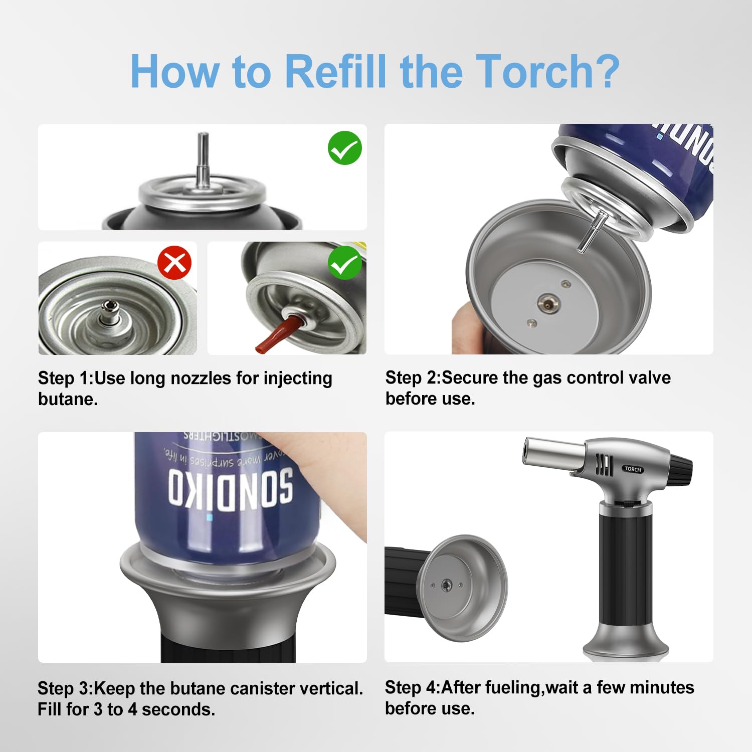 Sondiko Butane Torch, Refillable Kitchen Torch Lighter, Fit All Butane Tanks Blow Torch with Safety Lock and Adjustable Flame for Desserts, Creme Brulee, BBQ, and Baking—Butane Gas is Not Included 🍁 All In One Marketplace Canada
