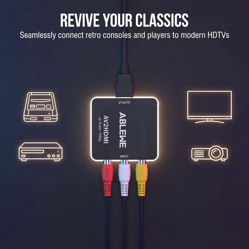 ABLEWE RCA to HDMI,AV to HDMI Converter, 1080P Mini RCA Composite CVBS Video Audio Converter Adapter Supporting PAL/NTSC for TV/PC/ PS3/ STB/Xbox VHS/VCR/Blue-Ray DVD Players 🍁 All In One Marketplace Canada