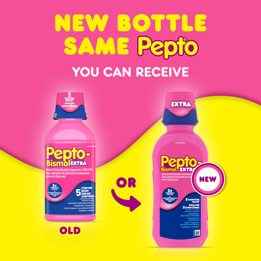 Pepto Bismol Extra Strength Liquid, Upset Stomach Relief, Diarrhea Relief, Heartburn, Nausea, Indigestion, Upset Stomach, Original Flavour, Pack of 2, 350mL each 🍁 All In One Marketplace Canada