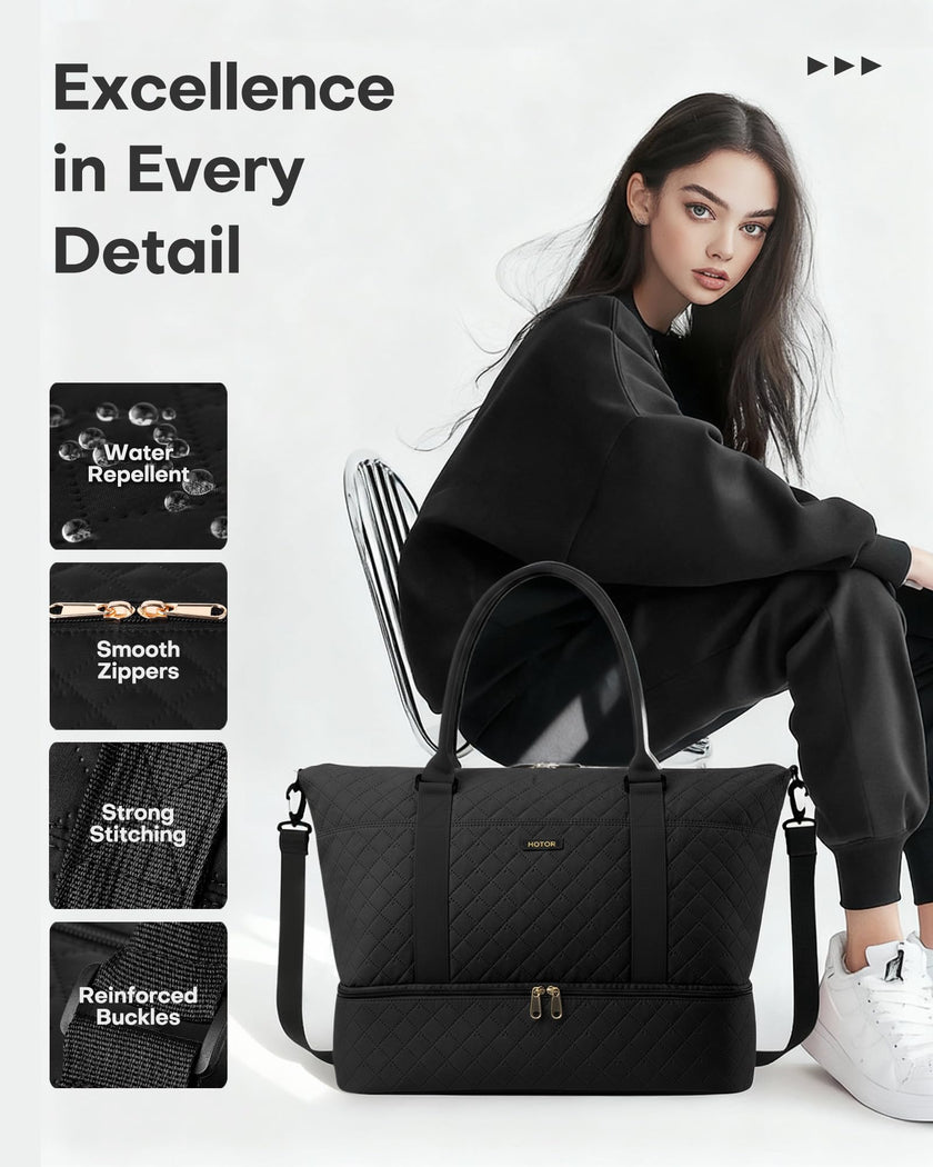 HOTOR Travel Duffel Bag - Large Weekender Bags for Women, Carry On Bag with Shoe Compartment, Overnight Bag with Toiletry Bag for Travel Essentials and Travel Accessories, Black, 34.0 x 45.0 x 20.0 cm 🍁 All In One Marketplace Canada