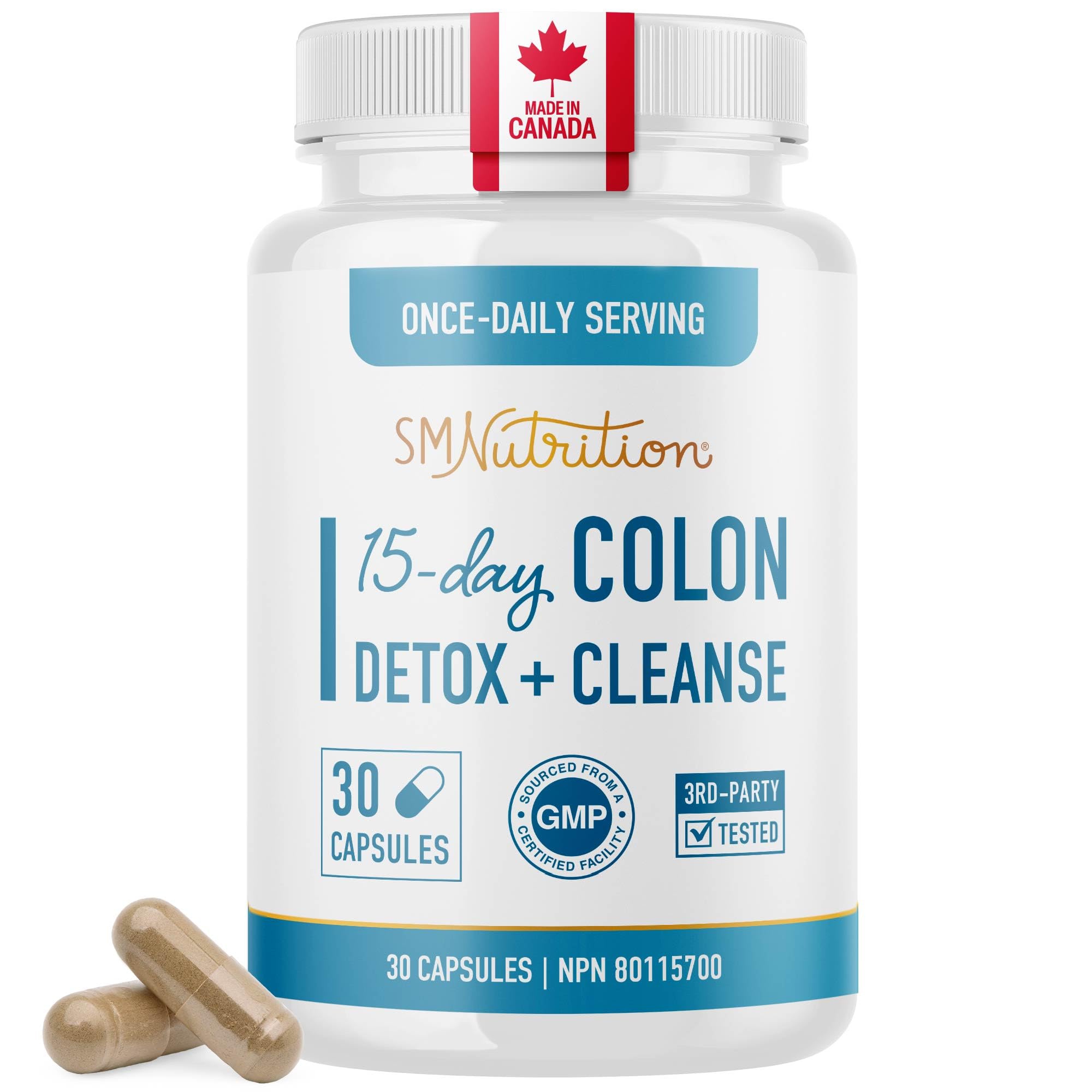 15 Day Colon Cleanse & Detox | Stool Softener & Constipation Relief for Adults | Gut Health Support | Colon Detox Cleanse With Probiotics for Women & Men | Gluten-Free | By SM Nutrition | 30 Capsules 🍁 All In One Marketplace Canada