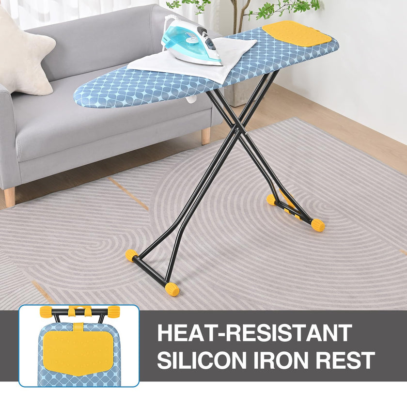 APEXCHASER Ironing Board with Iron Rest, Compact and Space Saver Iron Board, Extra Thick Cover, Height Adjustable, Wall Mount & Closet Hanger 13x43 Yellow 🍁 All In One Marketplace Canada