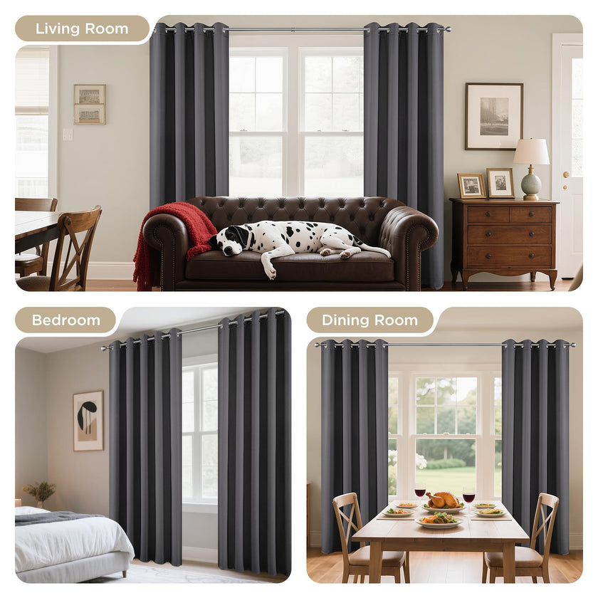Joydeco Blackout Curtains 63 Inch Length 2 Panels Set, Thermal Insulated Long Curtains& Drapes 2 Burg, Room Darkening Grommet Drapes for Living Room Bedroom Window (W52 x L63 Inch, Dark Grey) 🍁 All In One Marketplace Canada