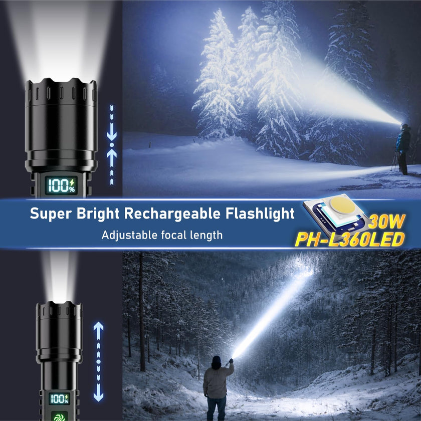 Rechargeable Flashlight 2 Pack, 990000 High Lumens LED Flash Light, Brightest Zoomable Lampe with LCD Digital Display, 5Modes Super Bright Flashlights, Powerful Tactical Flashlight for Outdoor, Gift 🍁 All In One Marketplace Canada