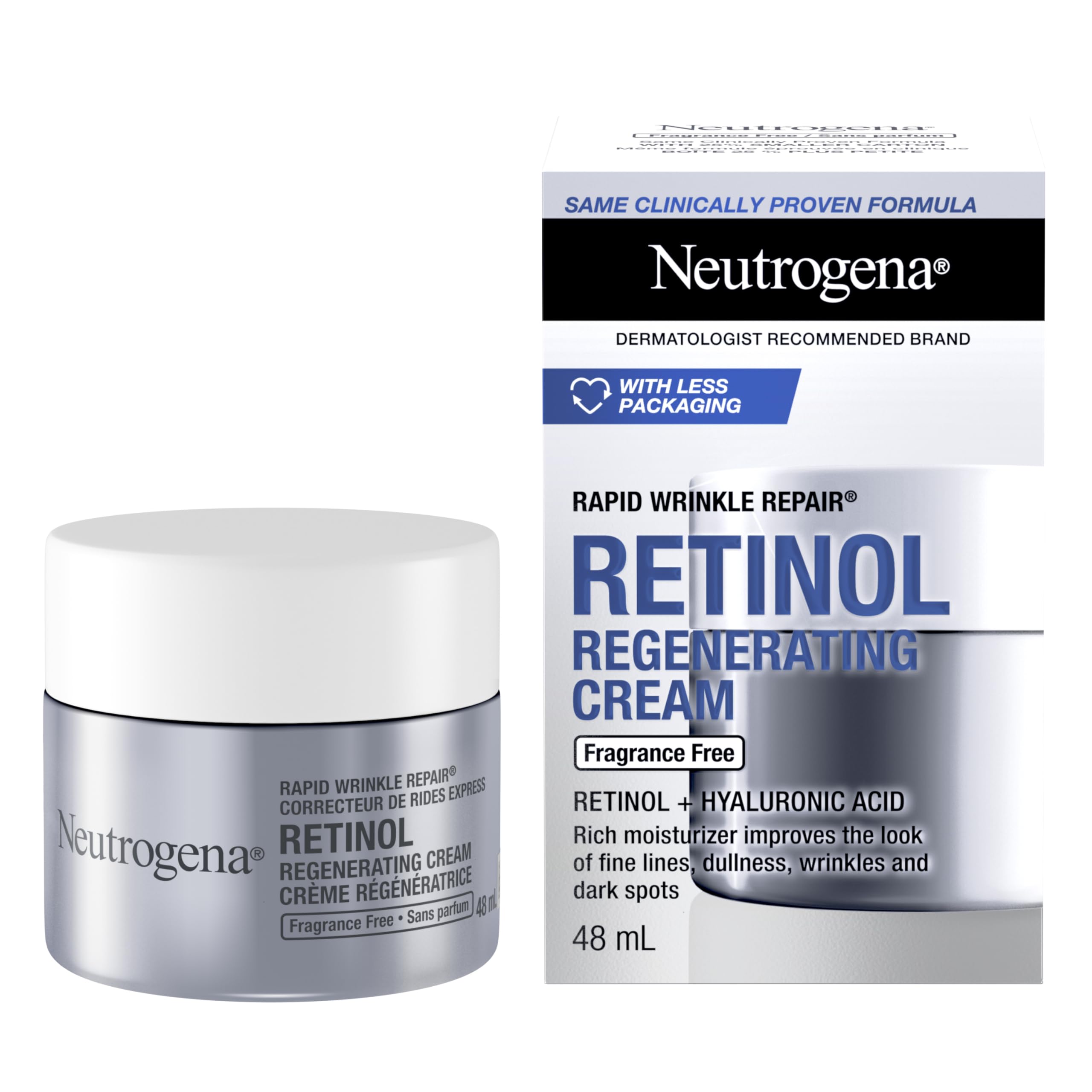 Neutrogena Anti Aging Retinol Face Cream with Hyaluronic Acid, Rapid Wrinkle Repair Regenerating Moisturizer, Fragrance Free, Paraben Free, Oil Free, 48mL 🍁 All In One Marketplace Canada