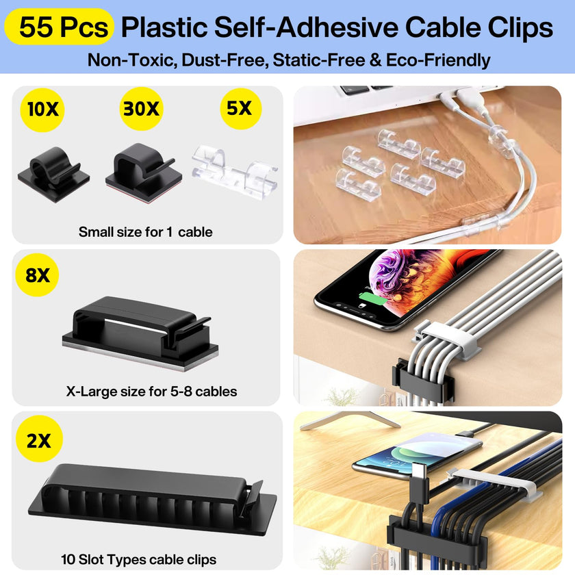 [313Pcs] Cable Management Kit, 67 Adhesive Cable Clips, Topavatop Desk Cord Organizer, 22 Reusable Cable Strap, 4 Cable Sleeve Split, 200 Nylon Cable Zip Ties with 20 Mounts for TV Office Home, Black 🍁 All In One Marketplace Canada
