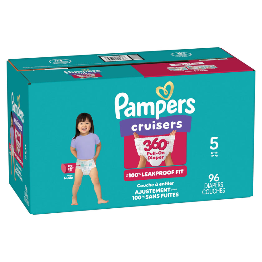 Pampers Diapers - Cruisers 360° - Size 5, up to 100% Leakproof Fit, Designed for Active Babies, Pull On Diaper, EZ Off Tabs Designed for Easy Changes, 1 Pack (Count of 96) 🍁 All In One Marketplace Canada