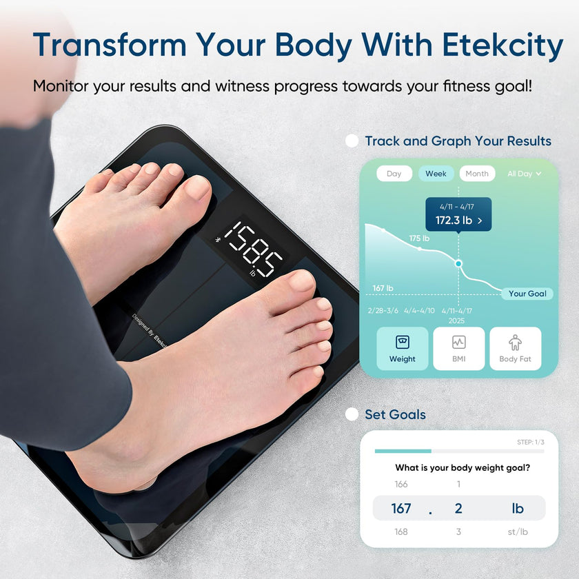 Etekcity Body Fat Scale Smart BMI Scale, Smart Weighing Scale , Bluetooth Electronic Body Analyzer Machine, Accurate Machine, 400lb Black ESF-551 🍁 All In One Marketplace Canada