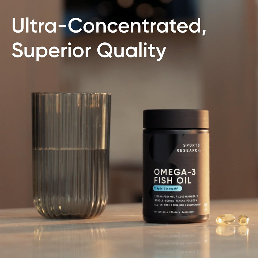 Sports Research Triple Strength Omega 3 Fish Oil - Burpless Fish Oil Supplement w/EPA & DHA Fatty Acids from Wild Alaskan Pollock - Heart, Brain & Immune Support for Men & Women - 1250 mg, 90 ct 🍁 All In One Marketplace Canada