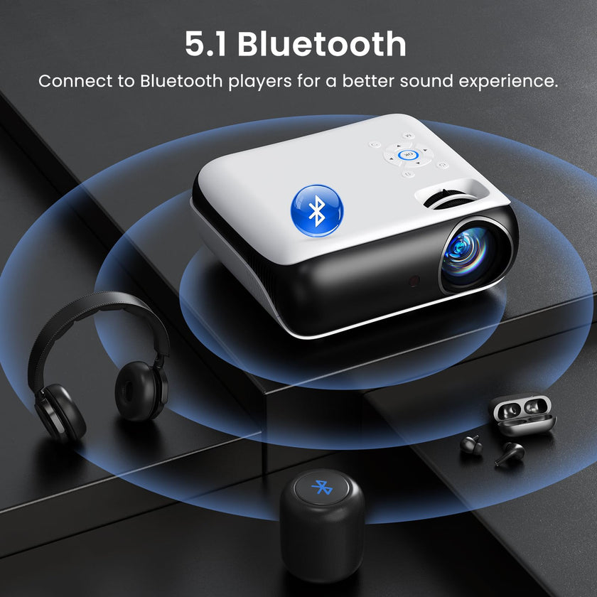HAPPRUN Native 1080P Bluetooth Projector, Full HD Portable Outdoor Movie Projector with Built-in Speaker, Compatible with Smartphone, HDMI, USB, AV, Fire Stick, PS5 for Home, Bedroom, Outdoor Use 🍁 All In One Marketplace Canada