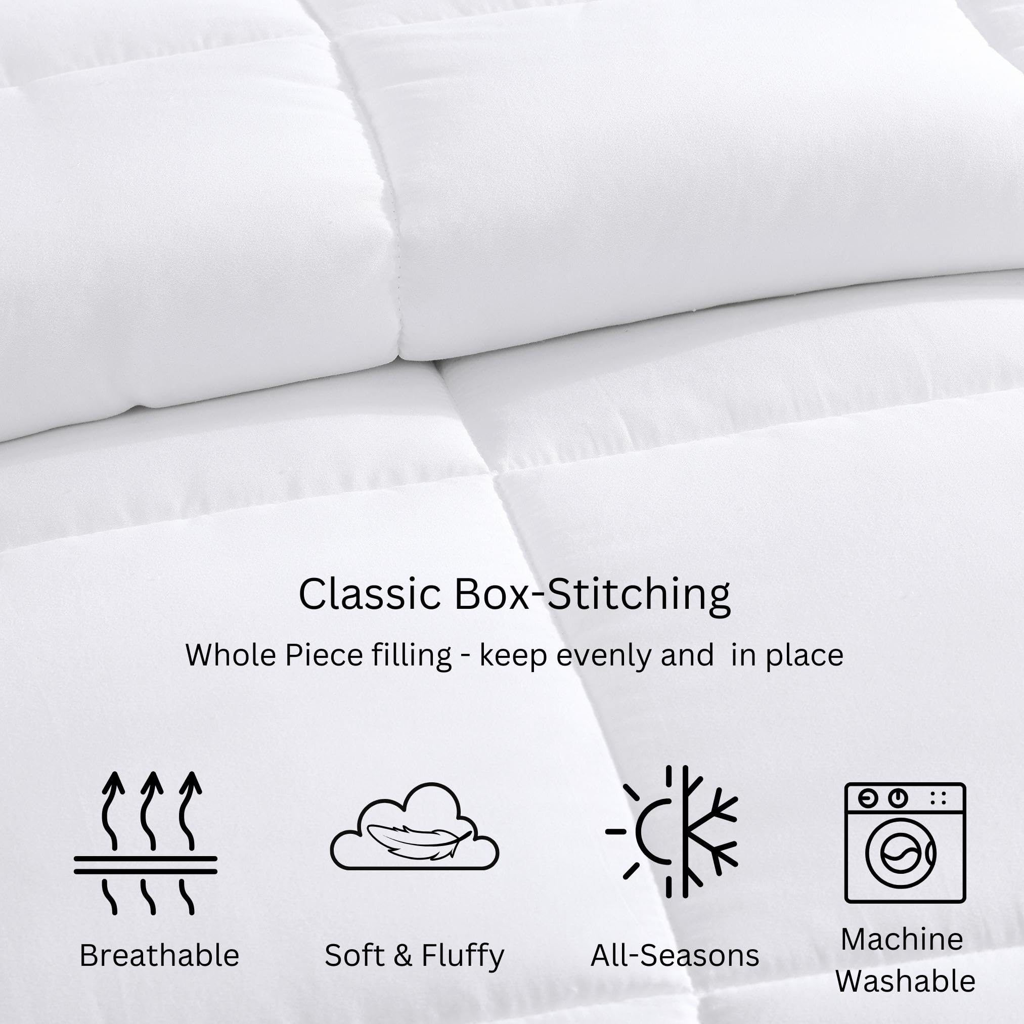 Comforter Queen Size - Down Alternative Hypoallergenic Duvet Insert, Ultra-Soft Microfiber, Box-Stitch Quilted with Corner Tabs, All Season, Machine Washable, 88x88 - White 🍁 All In One Marketplace Canada