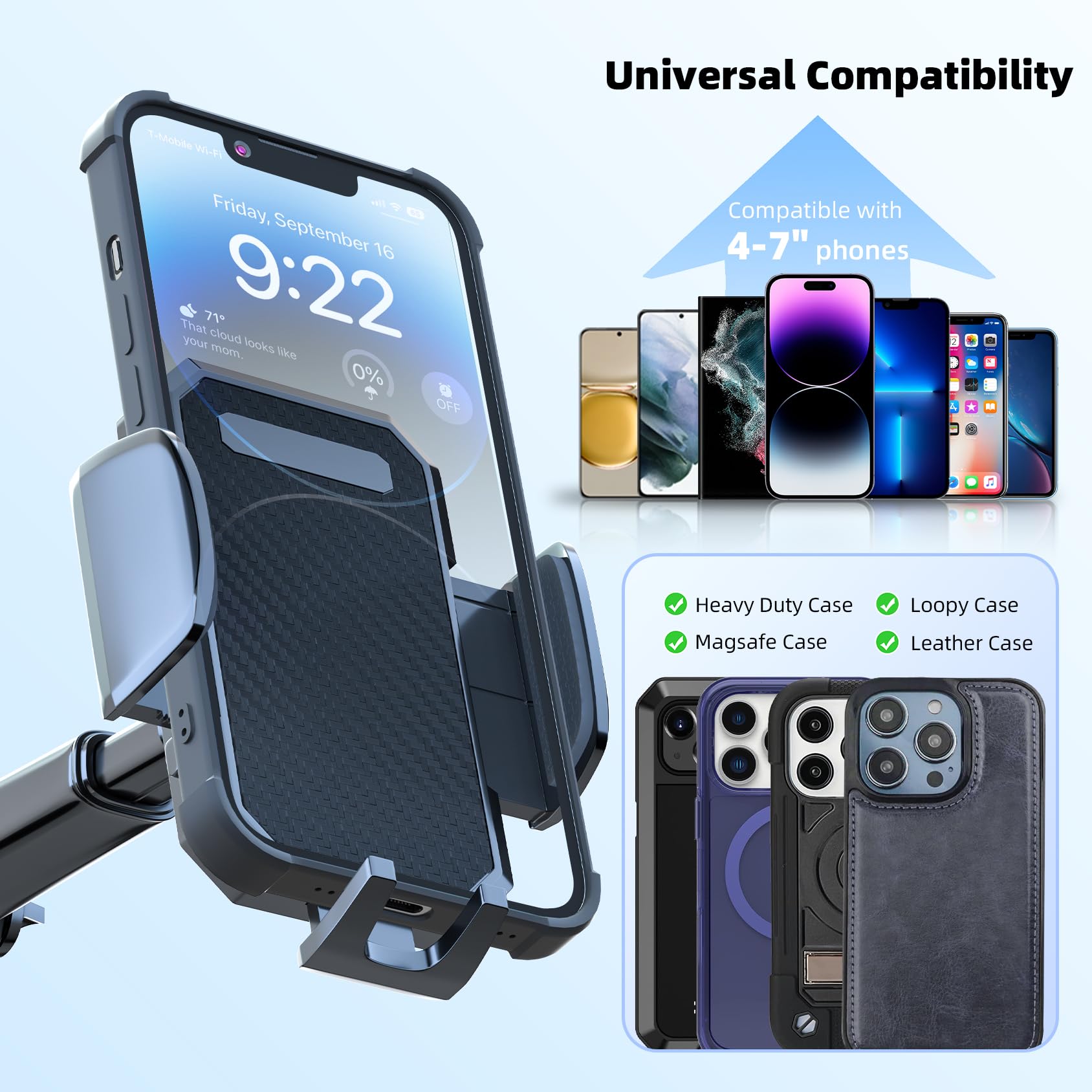 3-in-1 Car Phone Holder, [ Off-Road Level Suction Cup & Clip] Universal Cell Phone Holder Mount Dashboard Windshield Vent One-Hand Operation Holder Compatible with All Smartphones and Cars 🍁 All In One Marketplace Canada