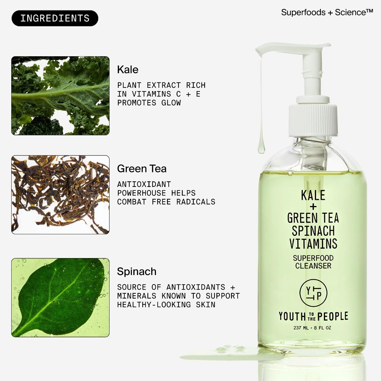 YTTP Superfood Gentle Face Cleanser - Daily Face Wash, Pore Minimizer + Makeup Remover - Lightweight & Hydrating Gel to Foaming Face Wash for Glowing Skin - Vegan Skin Care for Men & Women (8oz) 🍁 All In One Marketplace Canada