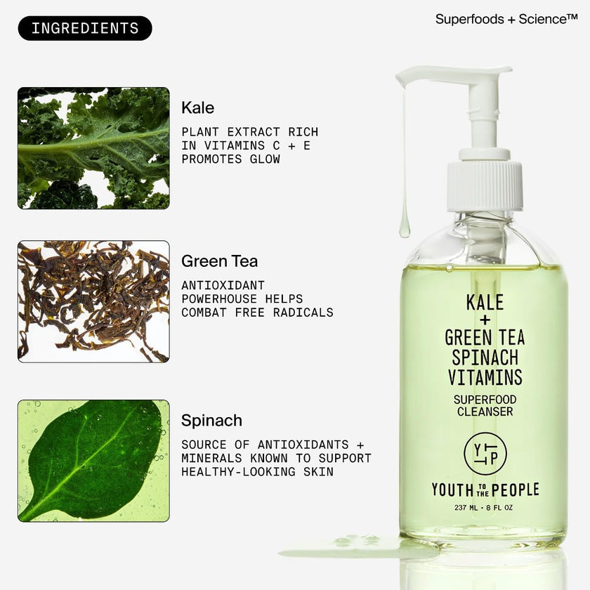 YTTP Superfood Gentle Face Cleanser - Daily Face Wash, Pore Minimizer + Makeup Remover - Lightweight & Hydrating Gel to Foaming Face Wash for Glowing Skin - Vegan Skin Care for Men & Women (8oz) 🍁 All In One Marketplace Canada