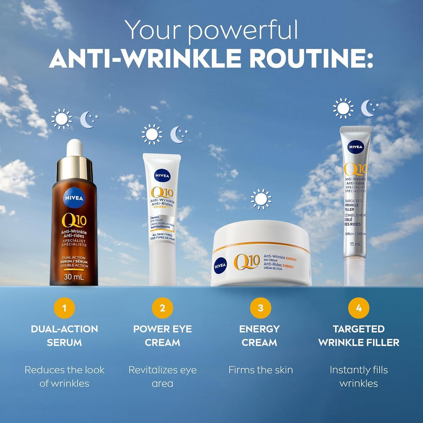 NIVEA Q10 Energy Anti-Wrinkle Day Face Cream, Anti Wrinkle Firming Cream with Q10, Vitamin C and E, Face Moisturizer for Tired Looking Skin, Visibly Reduces the Look of Wrinkles, 50mL 🍁 All In One Marketplace Canada
