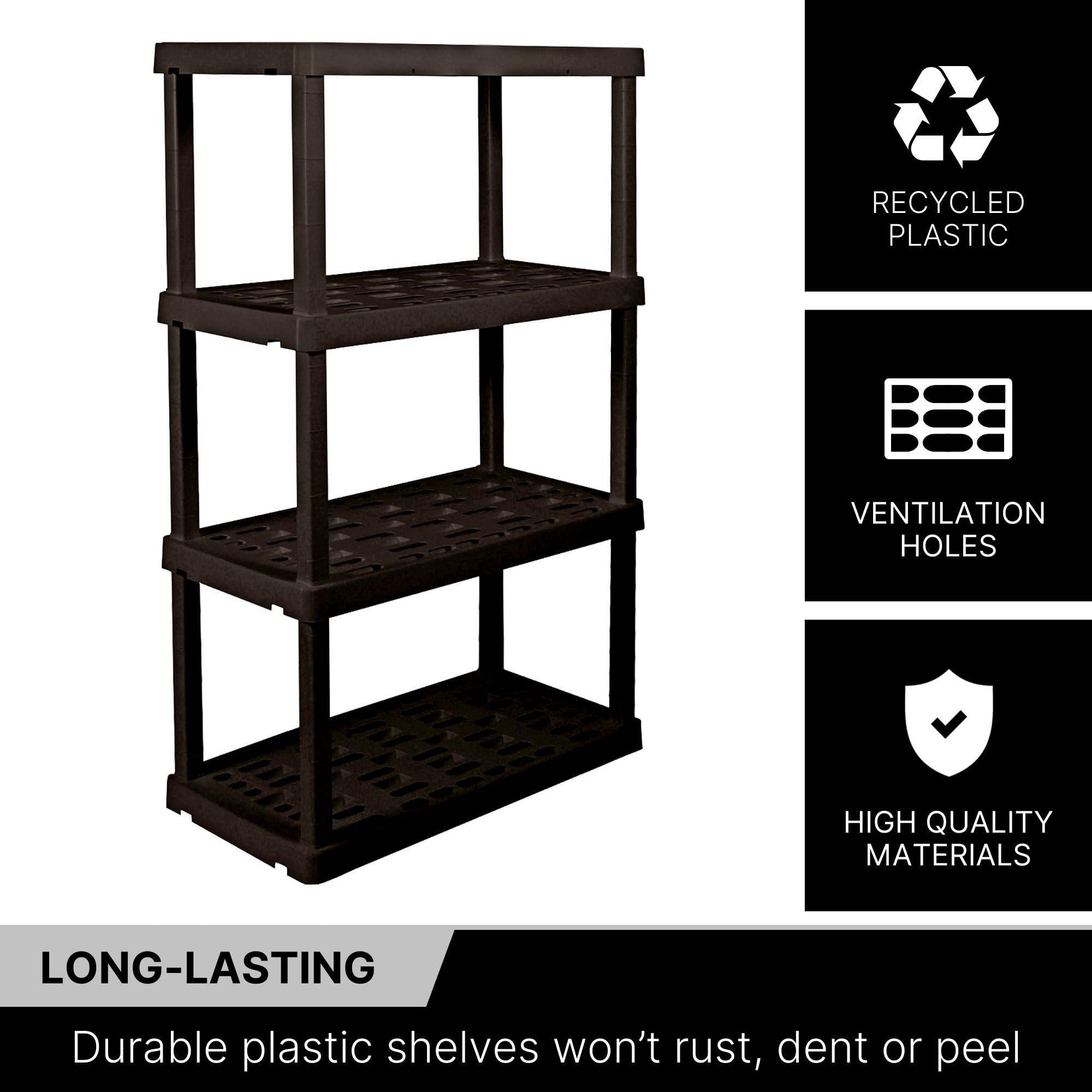 Koolatron Oscar Heavy Duty Plastic Storage Shelves- for Garage, Kitchen, Bathroom Basement, Kids Room, Toys,Stackable 4-Tier Black, Organizer Rack for Books Shoes, Pantry, Cleaning, Made in Canada 🍁 All In One Marketplace Canada
