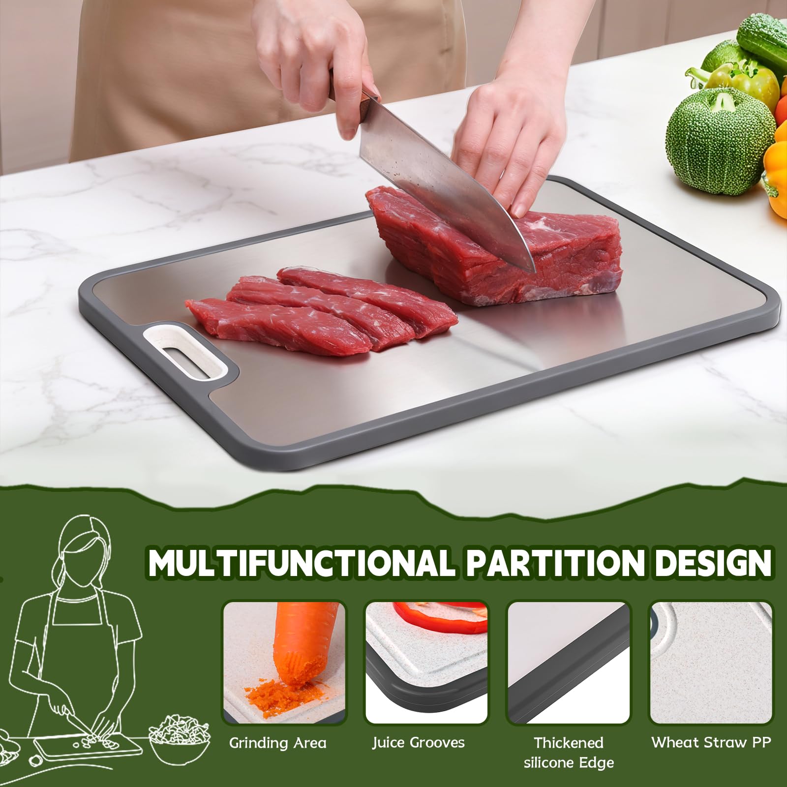 Cutting Board,Titanium Cutting Board, Kitchen Essentials, Cutting Boards for Kitchen, Double Sided Food Grade, Planche a Decouper, Chopping Board and Wheat Straw PP, Easy to Clean Large Size 16”×11” 🍁 All In One Marketplace Canada