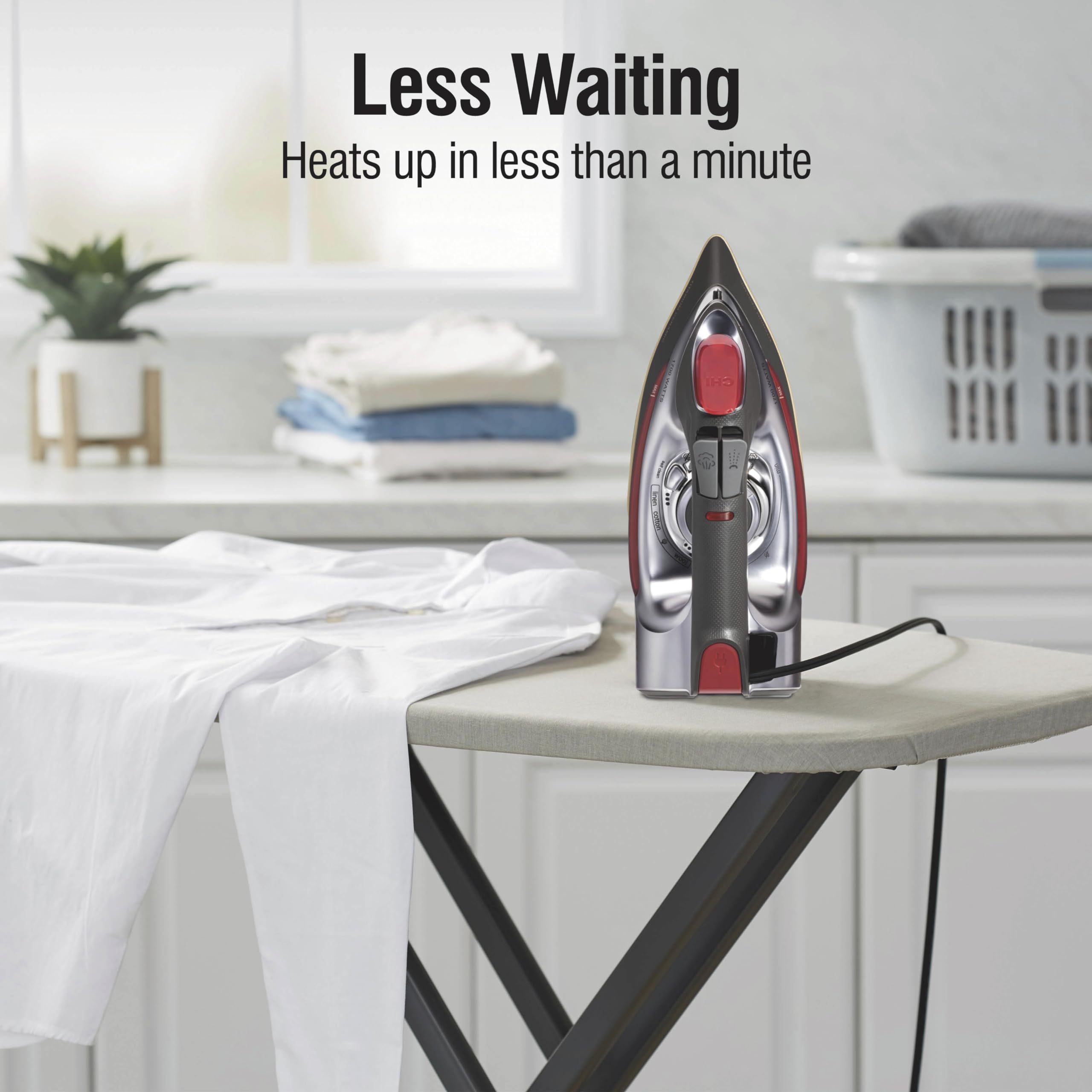 CHI Steam Iron for Clothes with 8’ Retractable Cord, 1700 Watts, 3-Way Auto Shutoff, 400+ Holes, Professional Grade, Temperature Control Dial, Titanium Infused Ceramic Soleplate, Silver (13106) 🍁 All In One Marketplace Canada