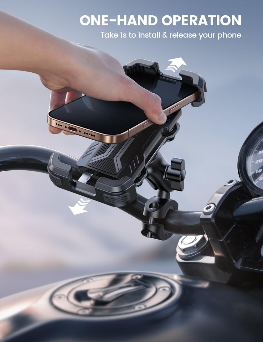 Lamicall Motorcycle Phone Mount Holder - [Dual Vibration Dampener] [720° Adjustment Arm] Motorcycle Cell Phone Holder, Bike Handlebar Phone Mount for iPhone 17 Pro/Air/16/15/14 Pro Max, 4.7-6.7