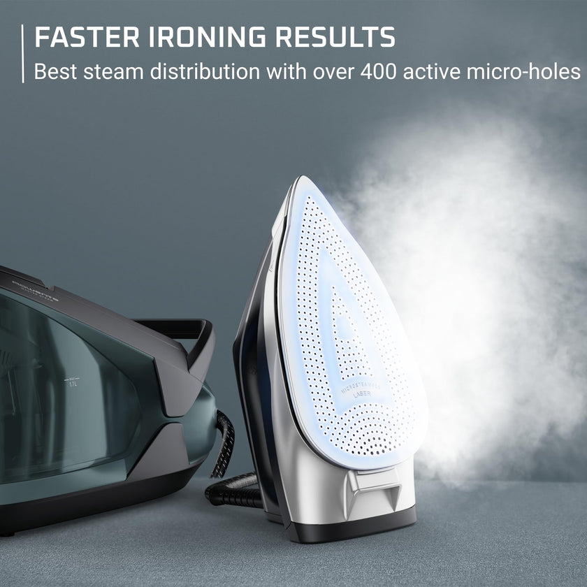 Rowenta Iron Steamer for Clothes Master Steam Station, Professional Steam Iron for Clothes with Stainless Steel Soleplate, 57 Oz, 400 Microsteam Holes, Built-In Pump, 1750 Watts, Black/Green, VR8338 🍁 All In One Marketplace Canada
