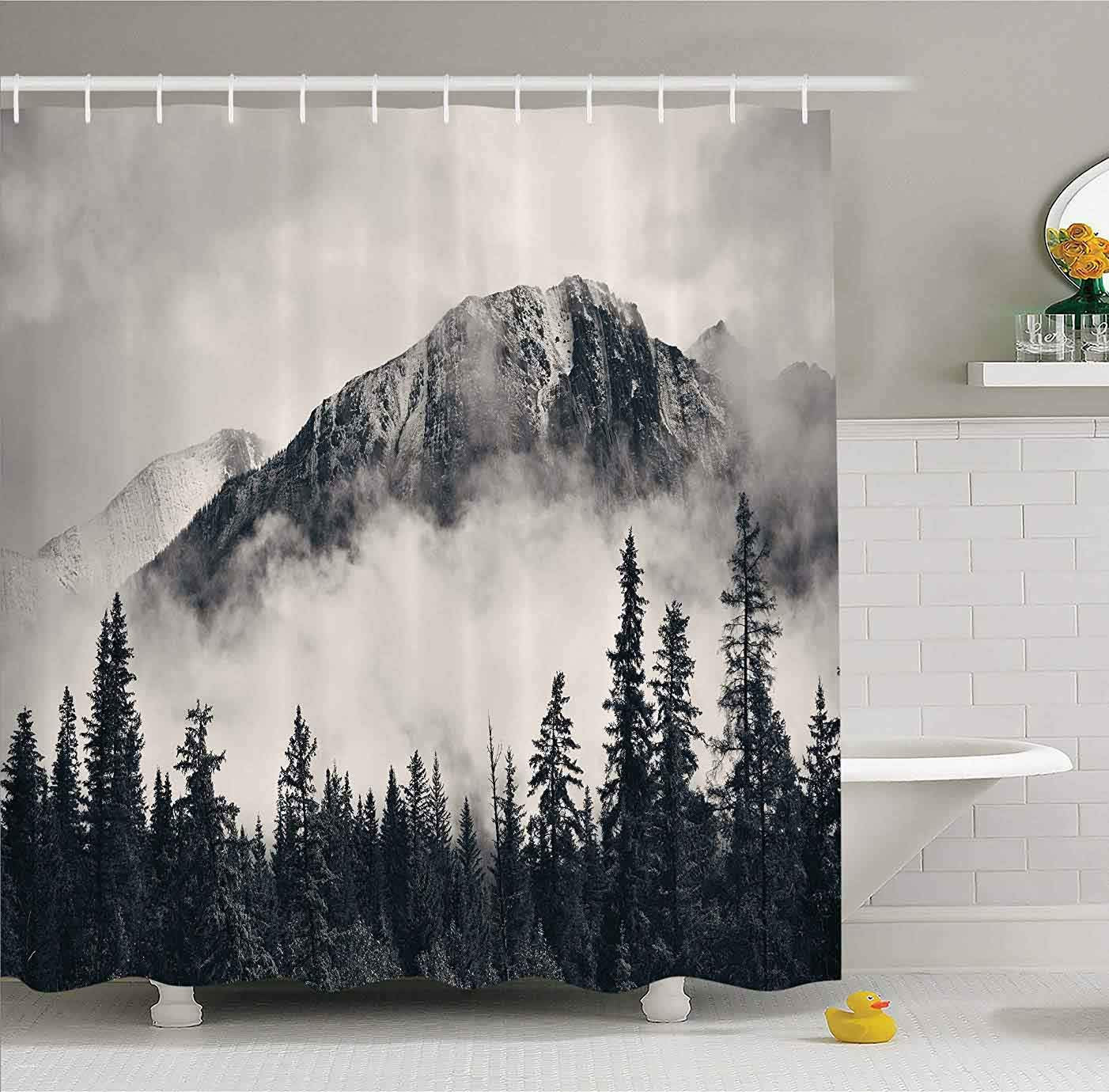 Mantto Canadian Smoky Mountain Cliff Outdoor Idyllic Photo Art Shower Curtain, National Parks Home Decor Curtain, Waterproof Polyester Fabric Bathroom Shower Curtain with Hooks 72