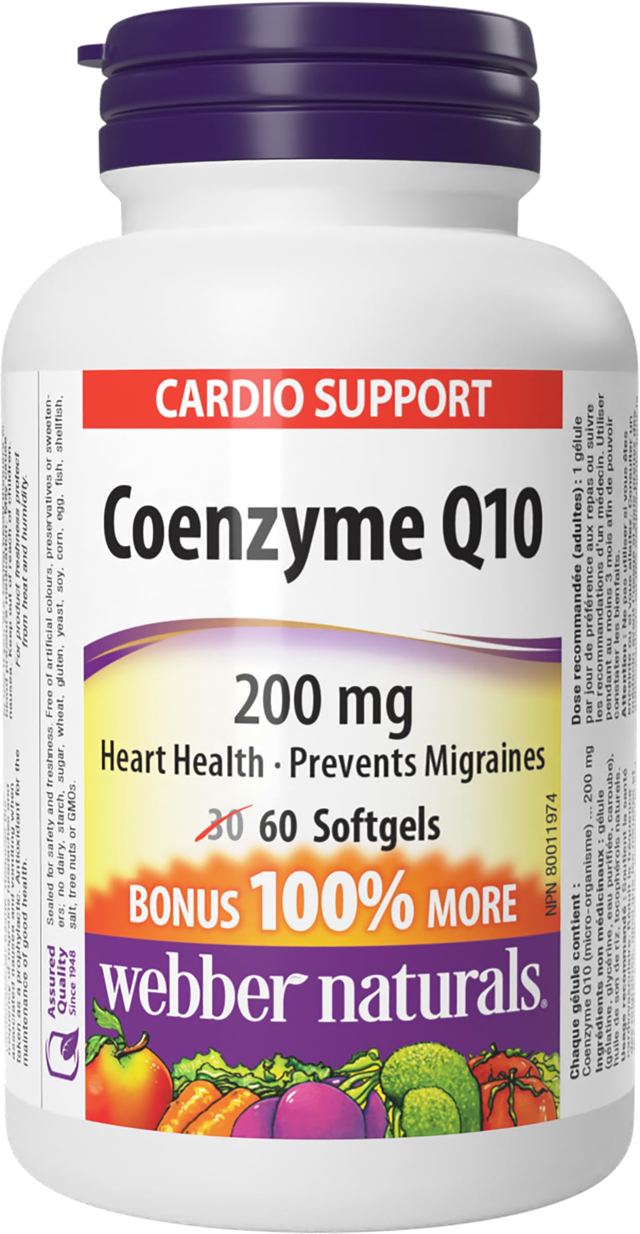 Webber Naturals Coenzyme Q10 (CoQ10) 200 mg, High Potency Antioxidant, Non-GMO, Gluten Free, 60 softgels, for Heart Health and Cellular Energy Production 🍁 All In One Marketplace Canada