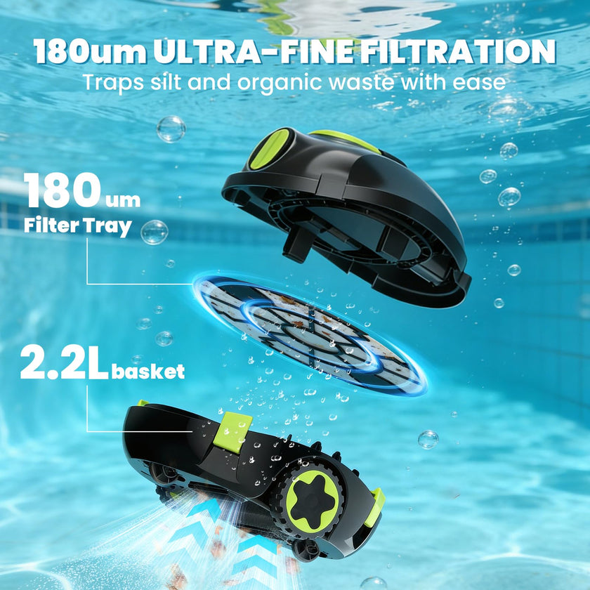 Robotic Pool Cleaner, Cordless Pool Vacuum for Above Ground & Inground Flat Pools with Dual Motors, 150 Min Runtime, Auto-Parking, Powerful Pool Vacuum Robot for Up to 1300 Sq.Ft (Moss) 🍁 All In One Marketplace Canada