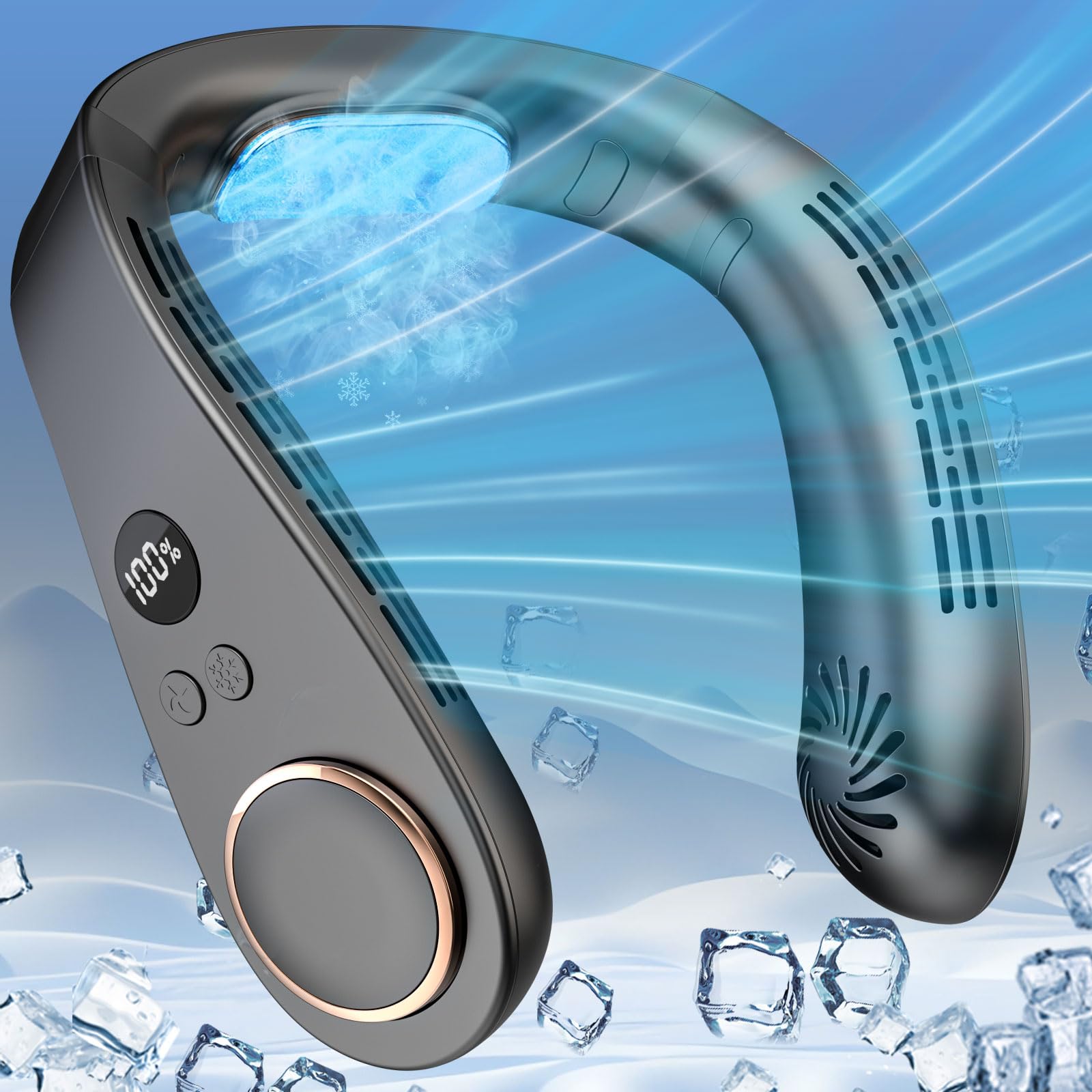 Neck Fan with Cooling Plate-5500mAh Rechargeable, Ultra Quiet Operation, 5 Speeds & 3 Cooling Modes, USB-C Fast Charging, LED Display Battery & Speed, Bladeless Wearable Neck Cooler for Travel Black 🍁 All In One Marketplace Canada